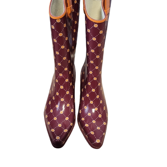 Stadium Stompers Women's Polka Dot Rain Boots Orange/ Raspberry Color Size 39. - Picture 4 of 11